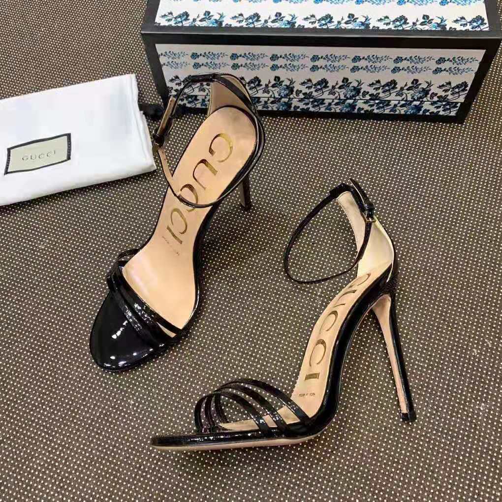 G*u*i women patent leather sandal 11.4cm thin heel-black