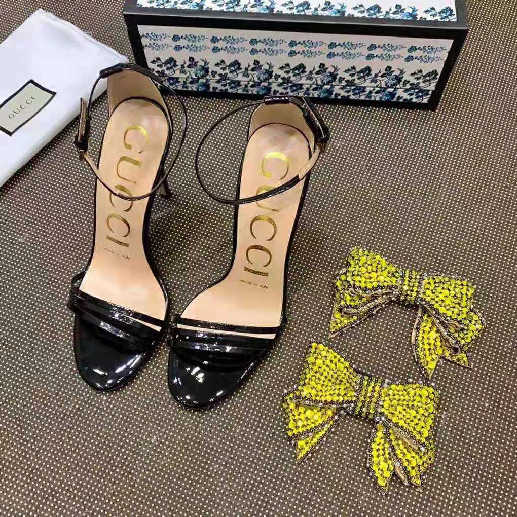 G*u*i women patent leather sandal 11.4cm thin heel-black