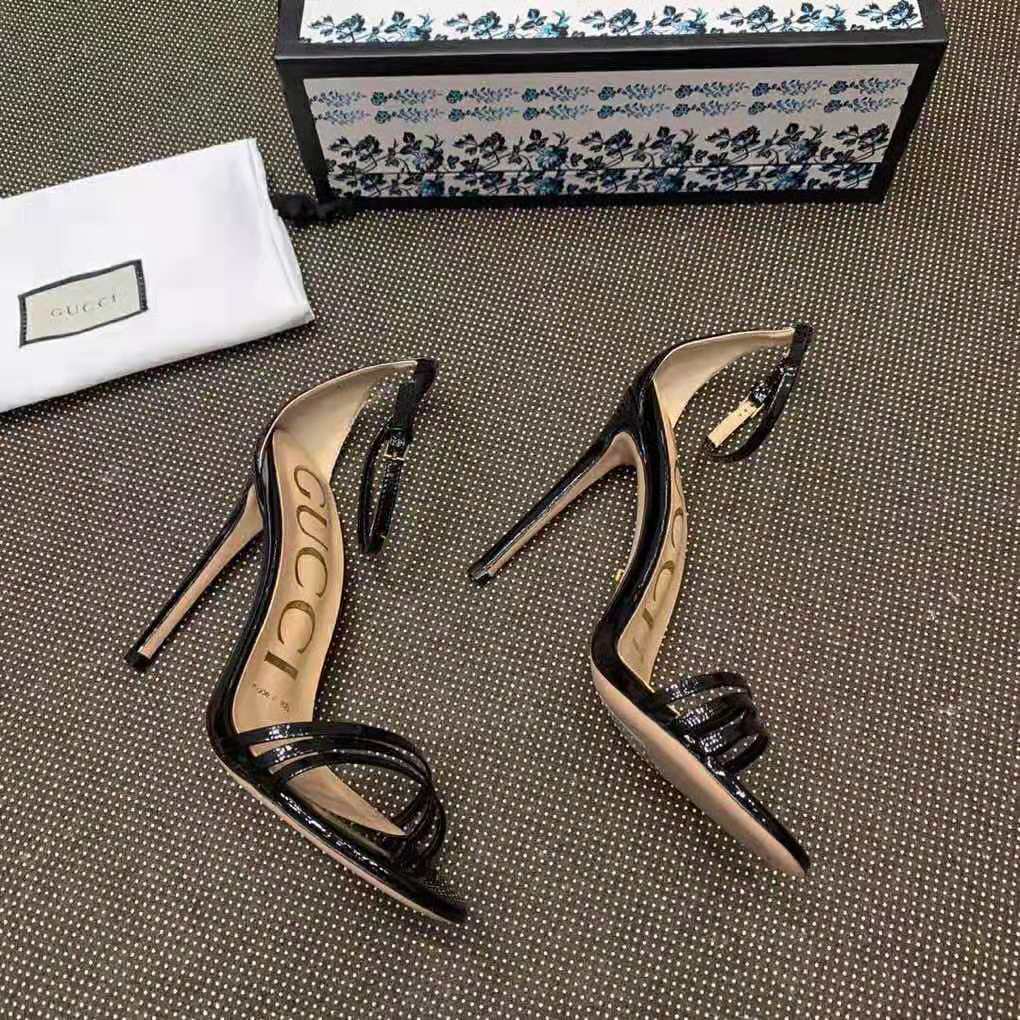 G*u*i women patent leather sandal 11.4cm thin heel-black