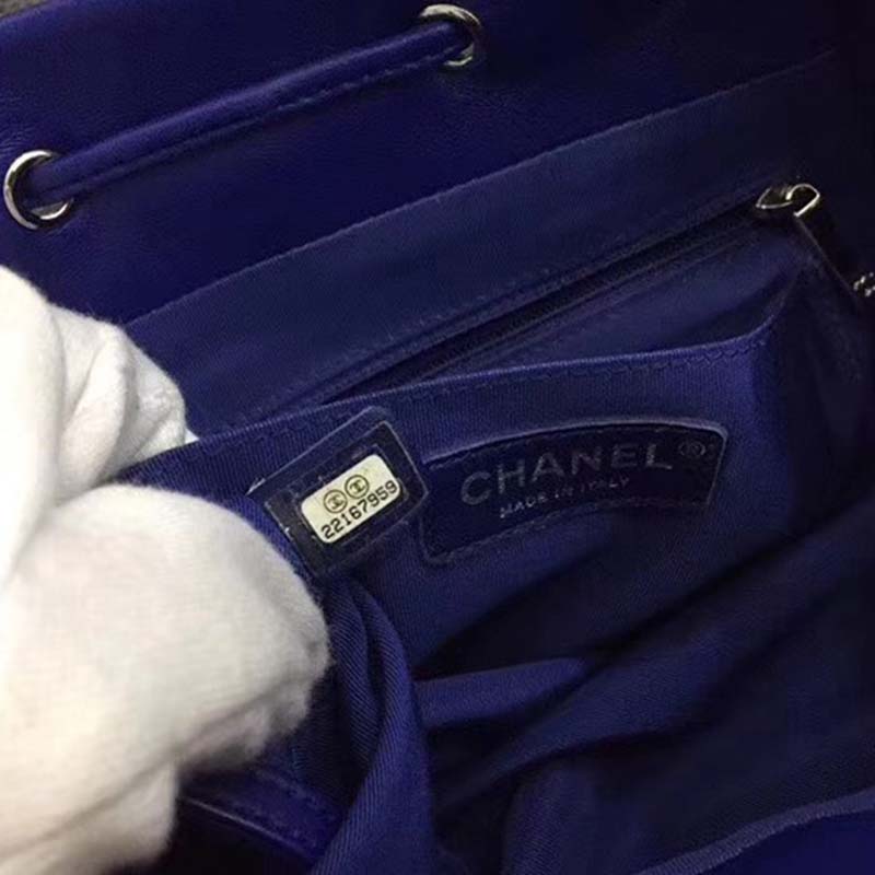 chanel women backpack in embossed Di*m*nd pattern goatskin leather-purple