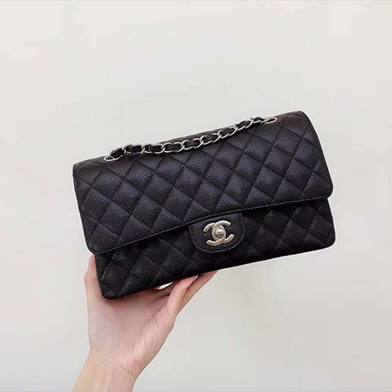chanel women cf flap bag in Di*m*nd pattern calfskin leather-black