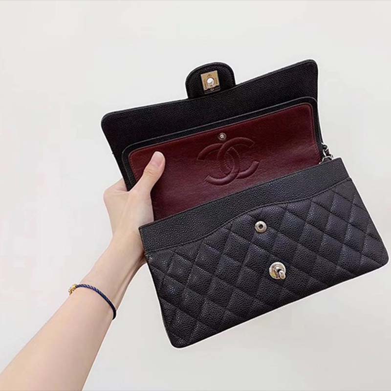 chanel women cf flap bag in Di*m*nd pattern calfskin leather-black