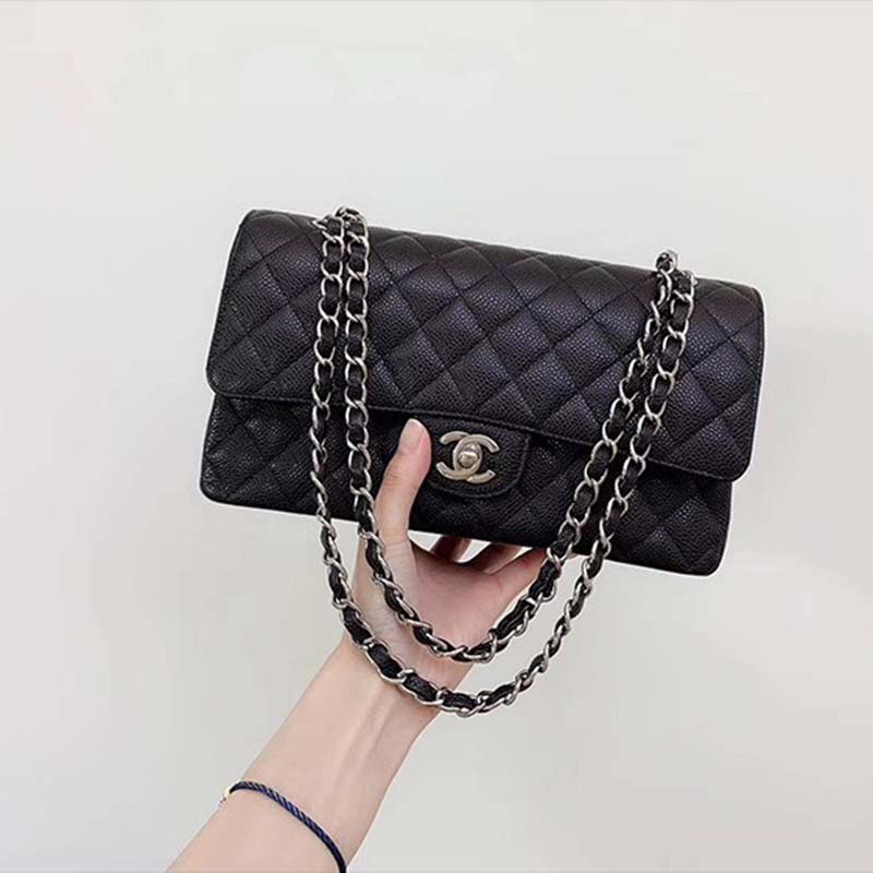 chanel women cf flap bag in Di*m*nd pattern calfskin leather-black