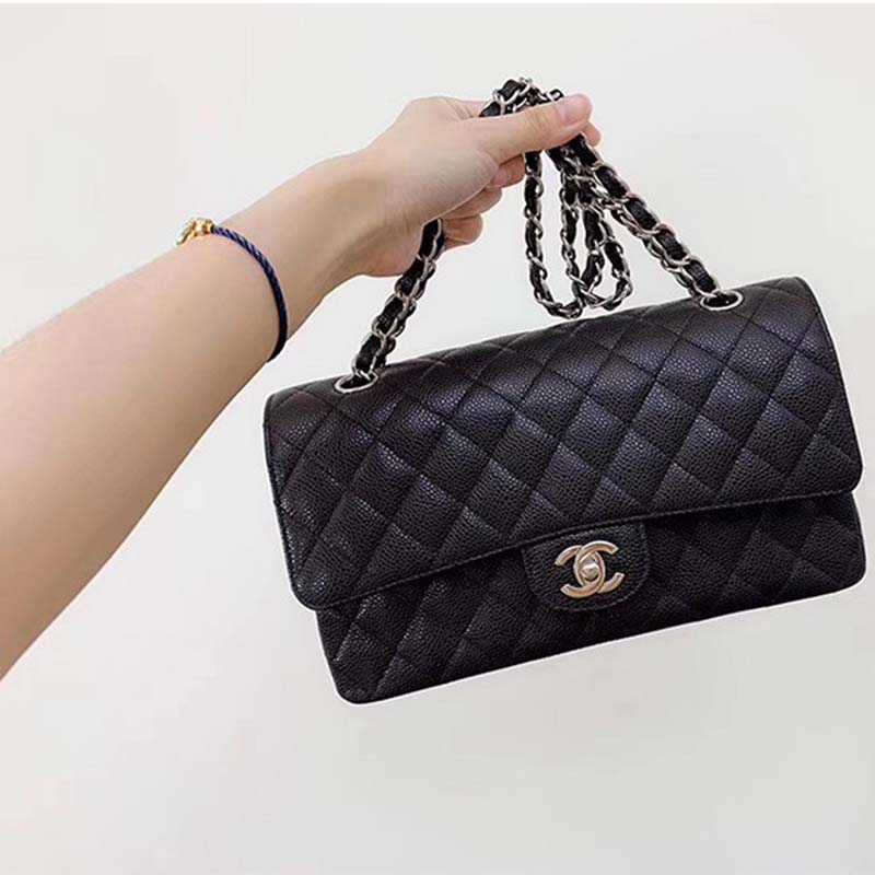 chanel women cf flap bag in Di*m*nd pattern calfskin leather-black