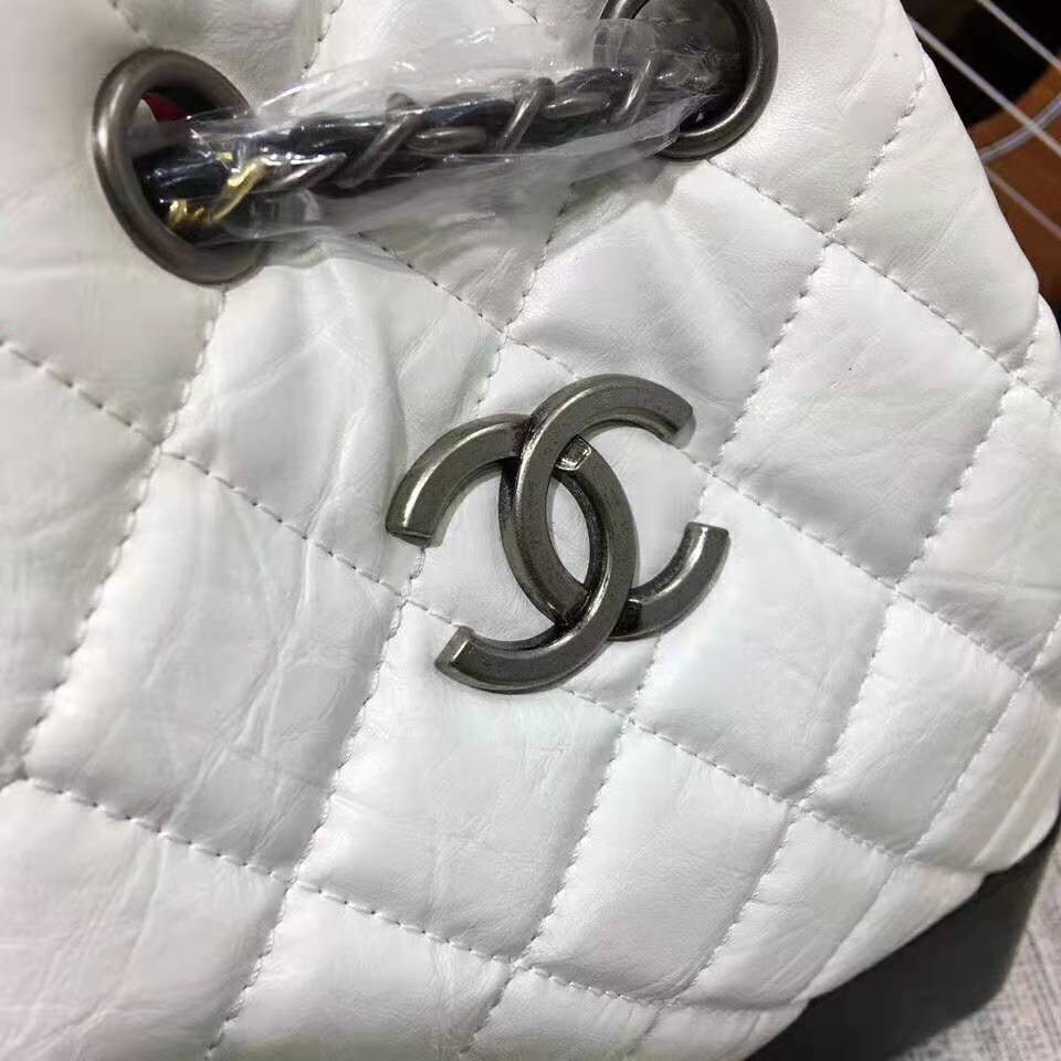 Chanel Women Chanel’s Gabrielle 17 Small Hobo Bag in Calfskin Leather-Black and White
