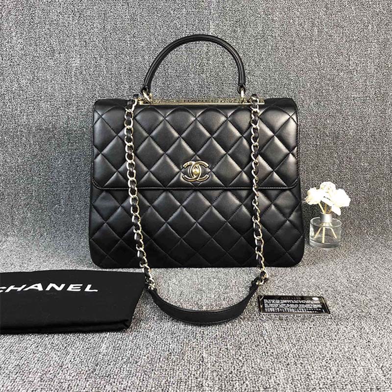 Chanel Women Kelly Flap Bag in Goatskin Leather-Black
