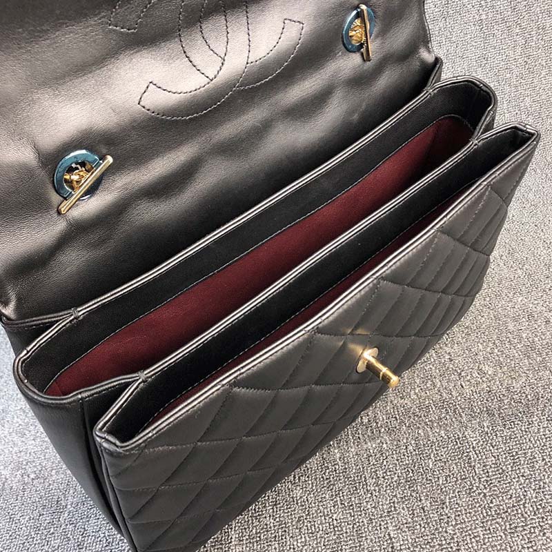 Chanel Women Kelly Flap Bag in Goatskin Leather-Black