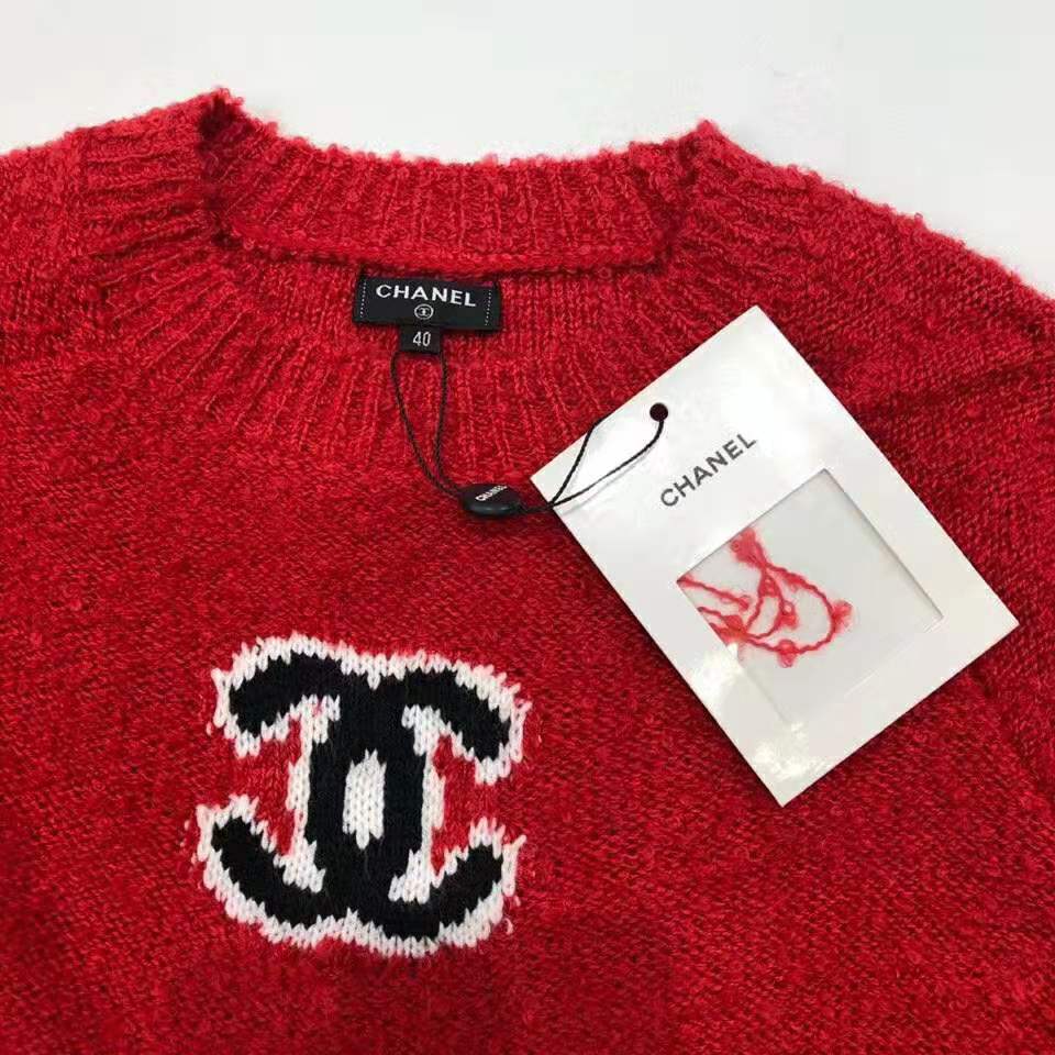 Chanel Women Pullover Wool and Mixed Fibers & Cashmere Sweater-Red