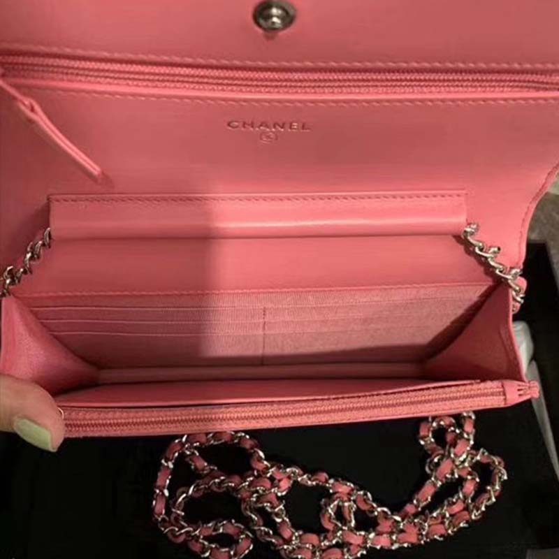 Chanel Women Wallet On Chain Flap Bag in Goatskin Leather-Pink