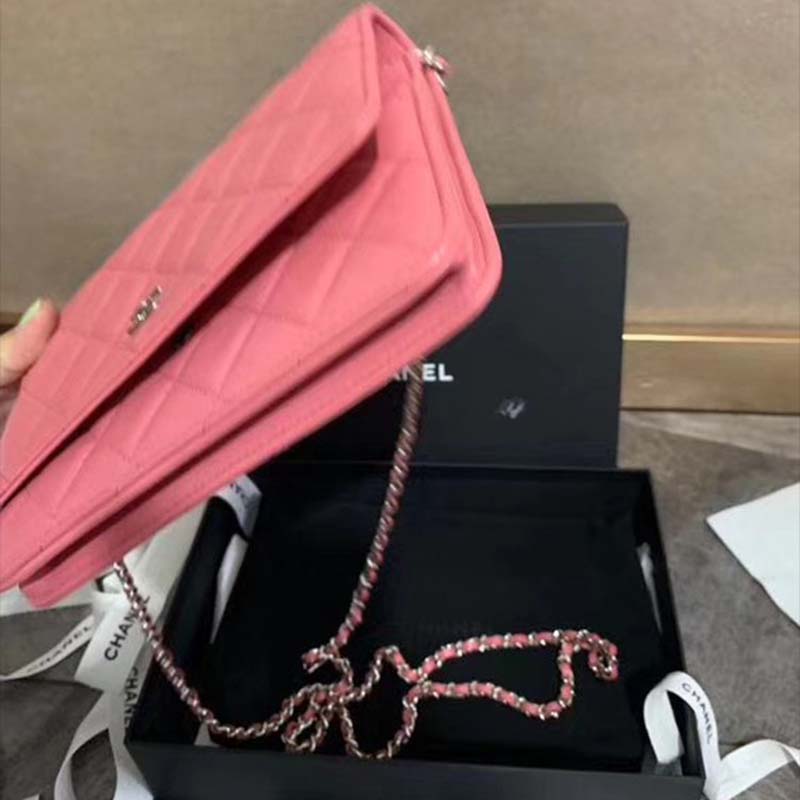 Chanel Women Wallet On Chain Flap Bag in Goatskin Leather-Pink
