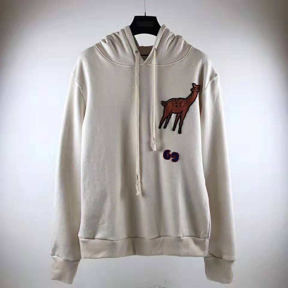 G*u*i men hooded sweatshirt with deer patch in 100% cotton-white