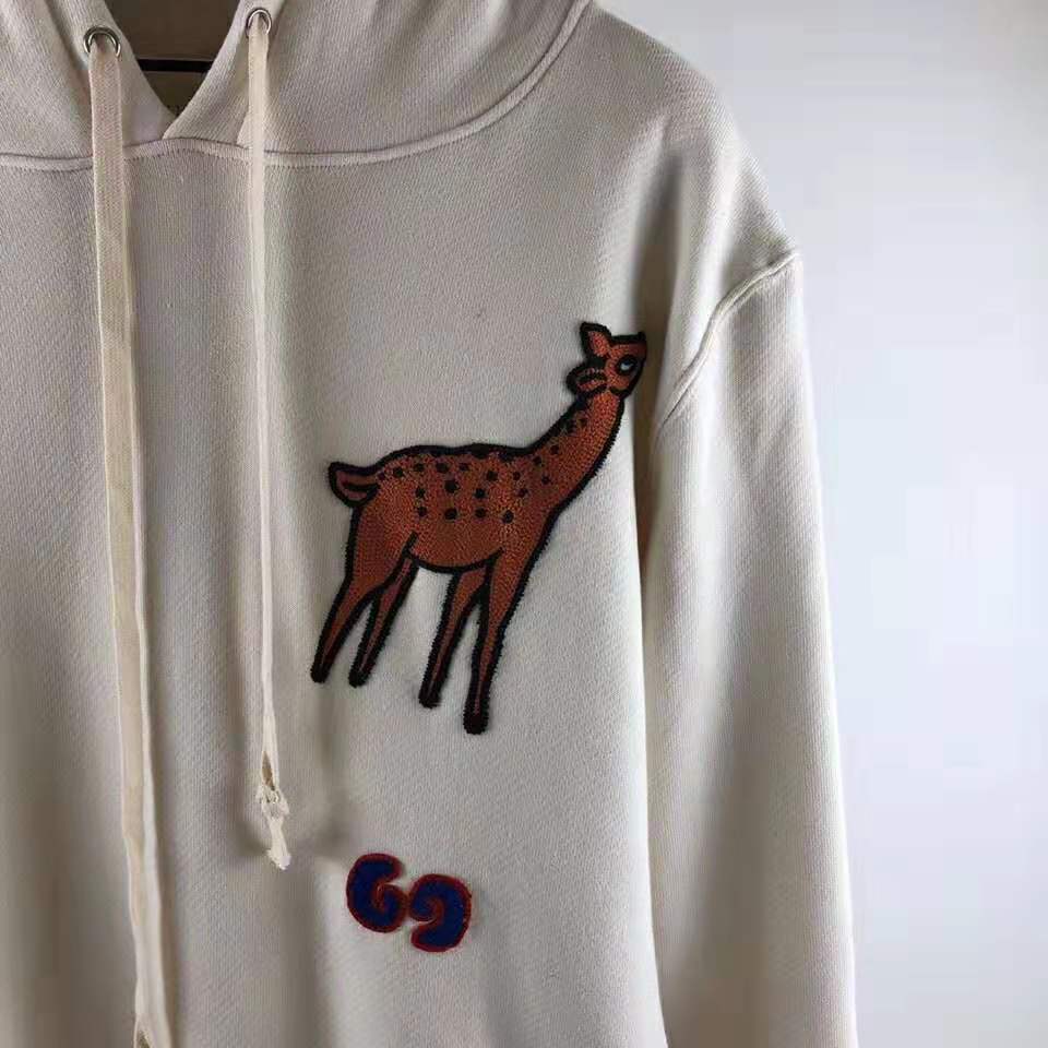 G*u*i men hooded sweatshirt with deer patch in 100% cotton-white