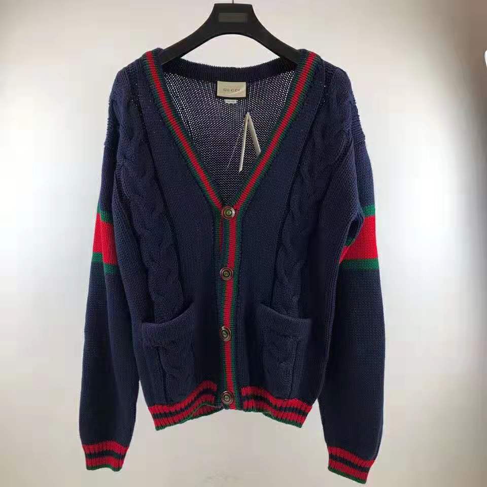 G*u*i men oversize cable knit cardigan sweater-navy