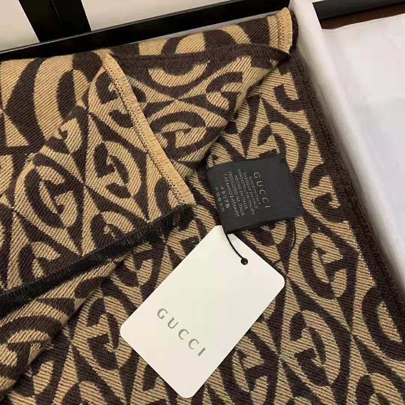 G*u*i unisex g rhombus jacquard scarf in wool and cotton-brown