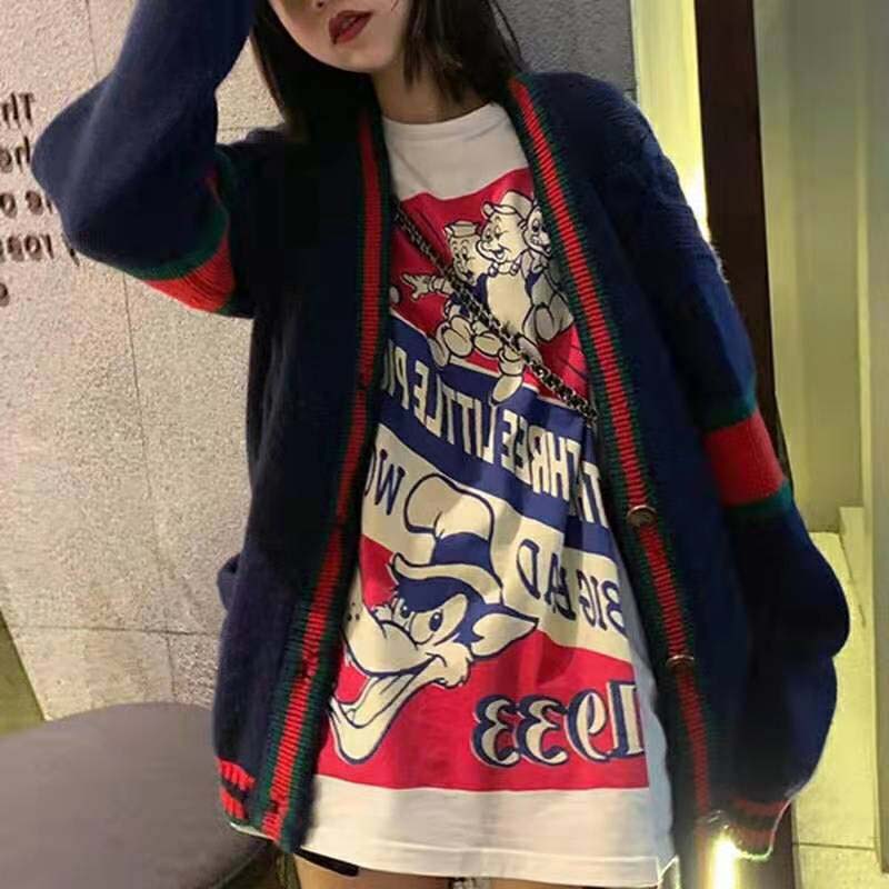 G*u*i women oversize cable knit cardigan sweater-navy