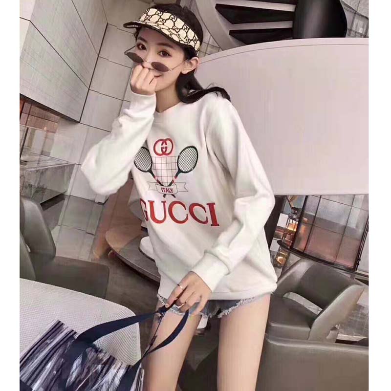 G*u*i women oversize sweatshirt with G*u*i tennis in 100% cotton-white