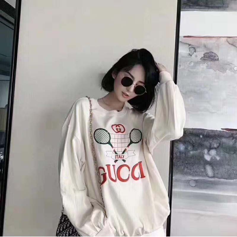 G*u*i women oversize sweatshirt with G*u*i tennis in 100% cotton-white