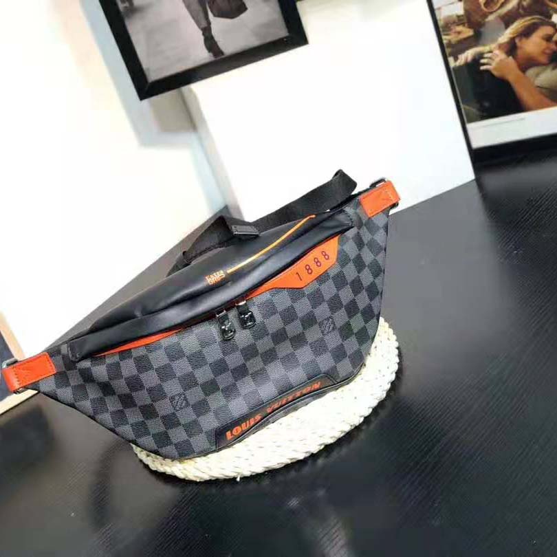Louis Vuitton LV Men Damier Cobalt Race Discovery Bumbag in Monogram Canvas-Orange