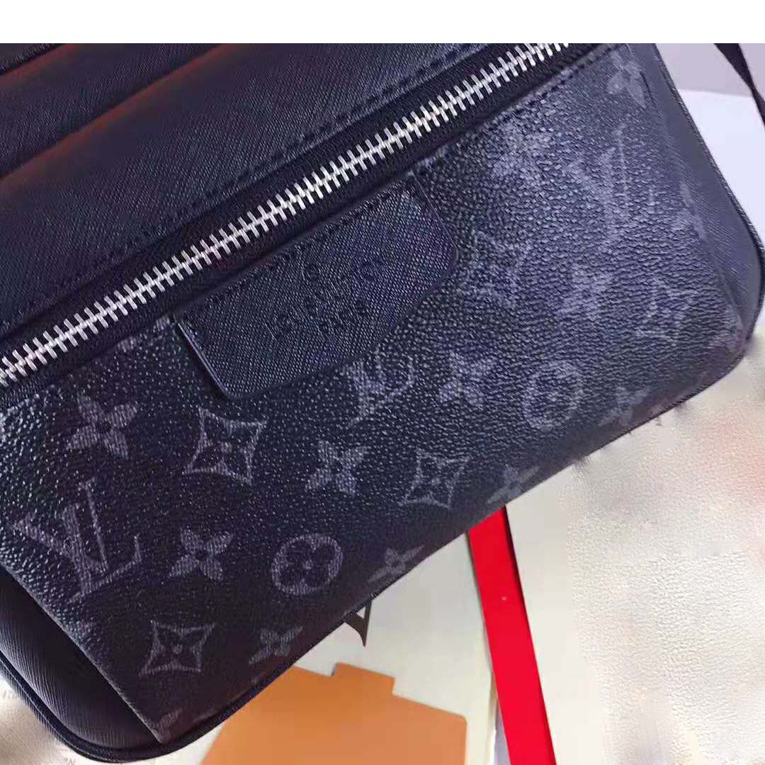 Louis Vuitton LV Men Outdoor Messenger Bag in Taïga Leather with Monogram Canvas-Black