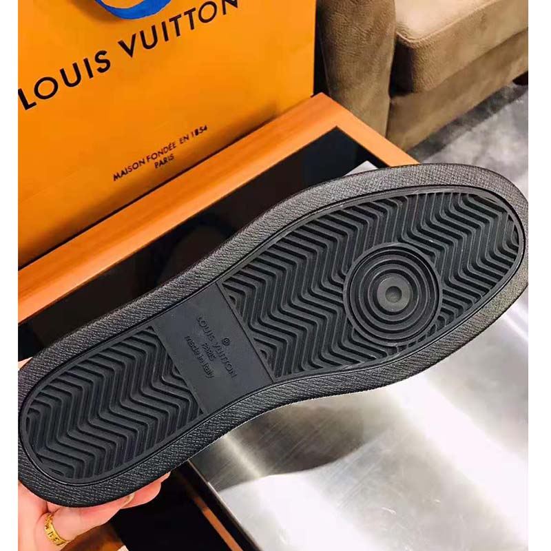 Louis Vuitton LV Men Rivoli Sneaker Boot Shoes in Iconic Damier Graphite Canvas-Grey