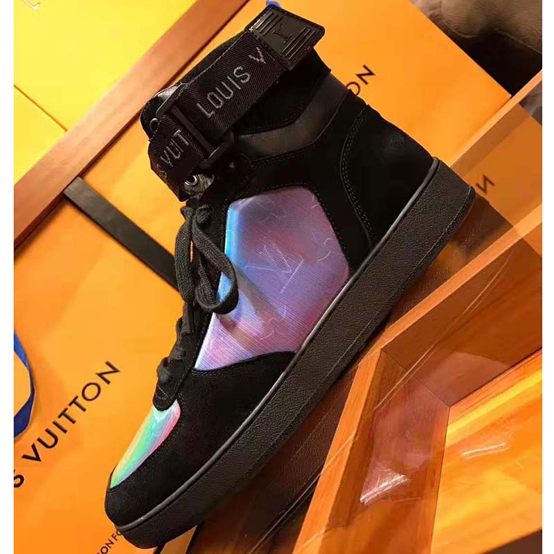 Louis Vuitton LV Men Rivoli Sneaker Boot Shoes in Suede Calf Leather-Black