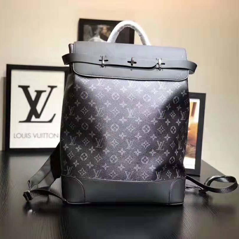 Louis Vuitton LV Men Steamer Backpack in Monogram Eclipse Canvas-Grey