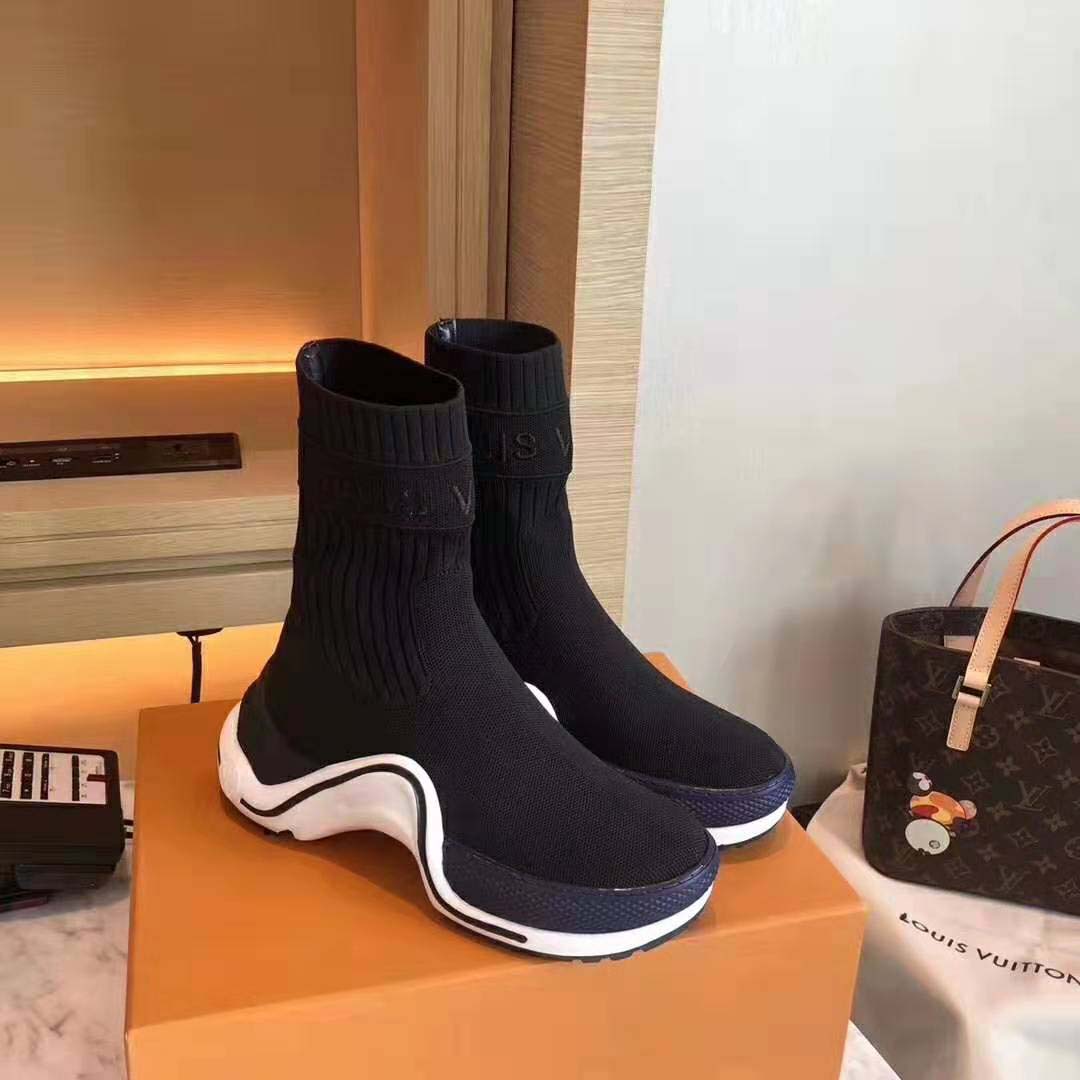 Louis Vuitton LV Women LV Archlight Sneaker Boot in Black and Blue Stretch Textile