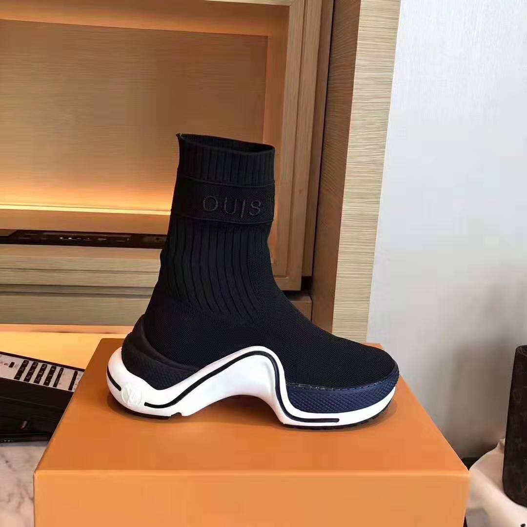 Louis Vuitton LV Women LV Archlight Sneaker Boot in Black and Blue Stretch Textile