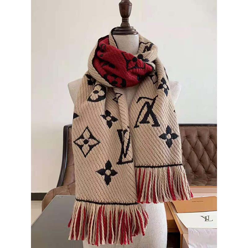 Louis Vuitton LV Women Logo Mania Duo Monogram Wool and Silk Scarf-Sandy
