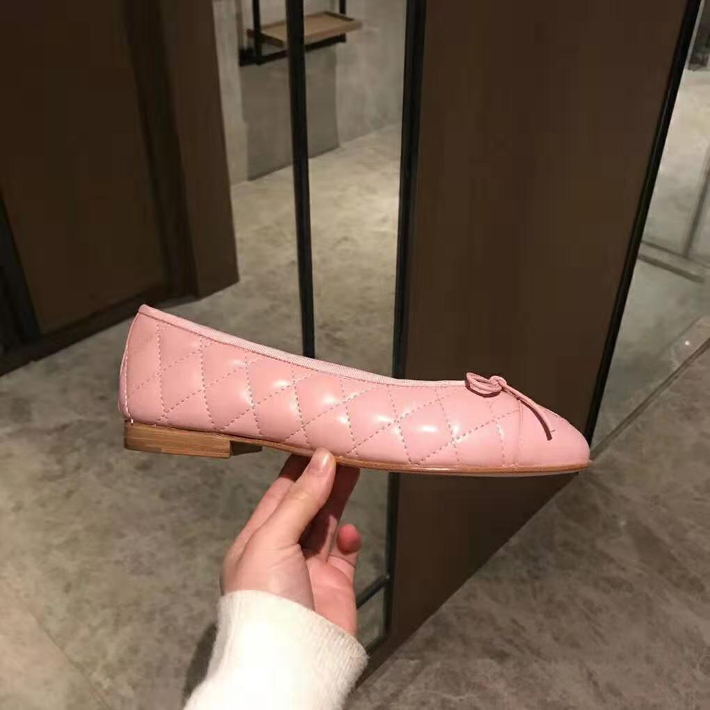 Chanel Women Ballerinas in Aged Calfskin Leather-Pink