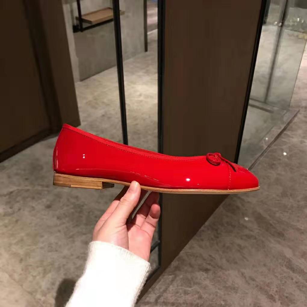 Chanel Women Ballerinas in Patent Calfskin Leather-Red