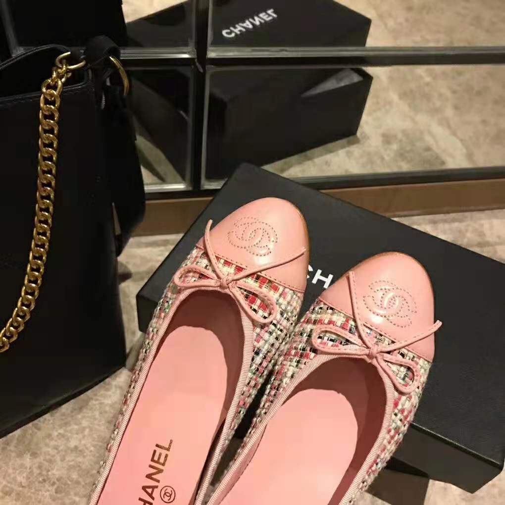 Chanel Women Ballerinas in Tweed Fabrics-Pink