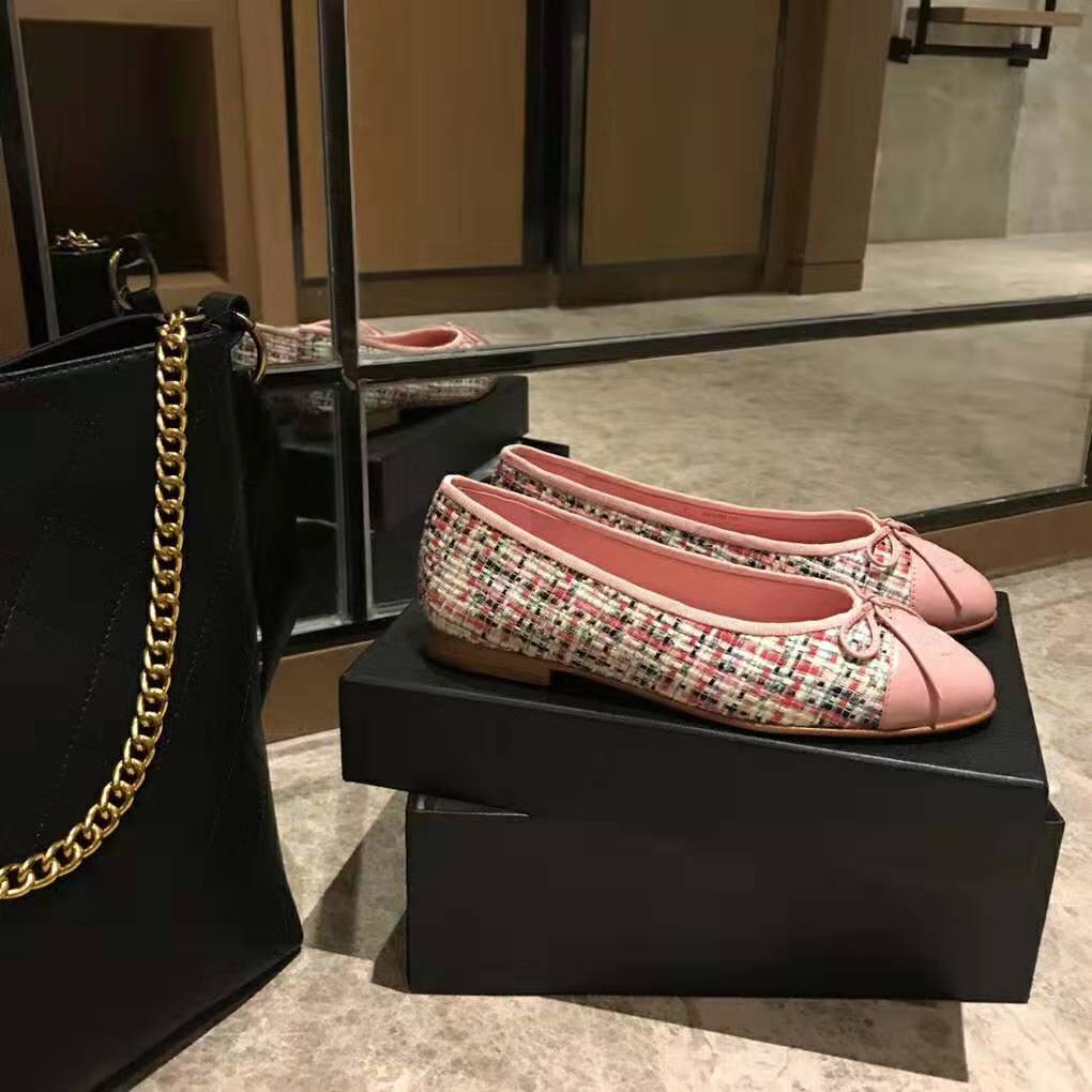 Chanel Women Ballerinas in Tweed Fabrics-Pink