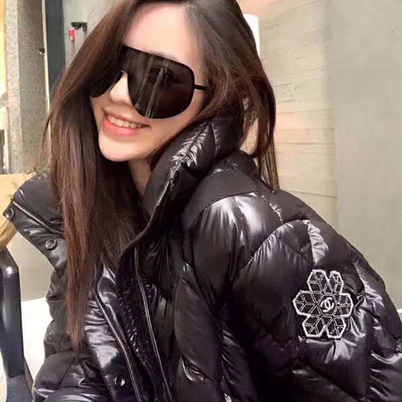 Chanel Women Coated Canvas Blouson Down Coat Jacket-Black