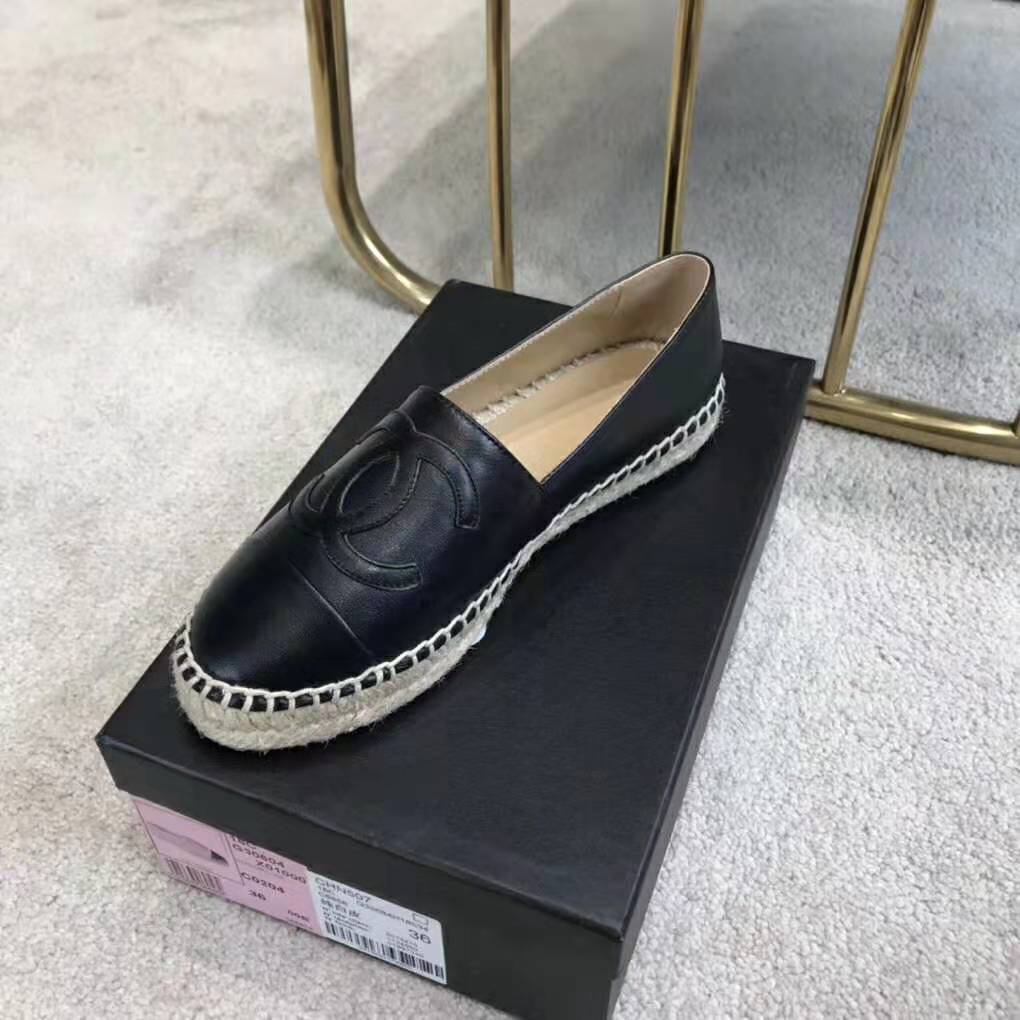 Chanel Women Espadrilles in Lambskin Leather-Black