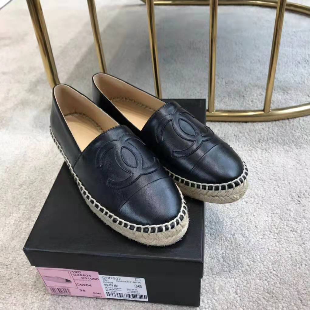 Chanel Women Espadrilles in Lambskin Leather-Black