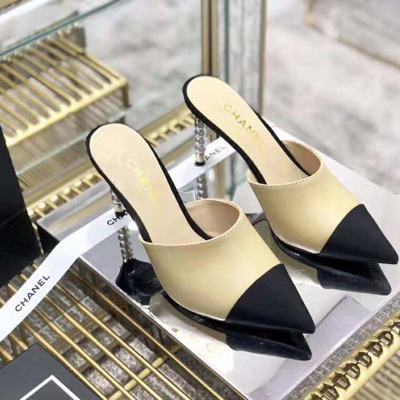 Chanel Women Mules Lambskin & Grosgrain 8 cm Heel-Beige