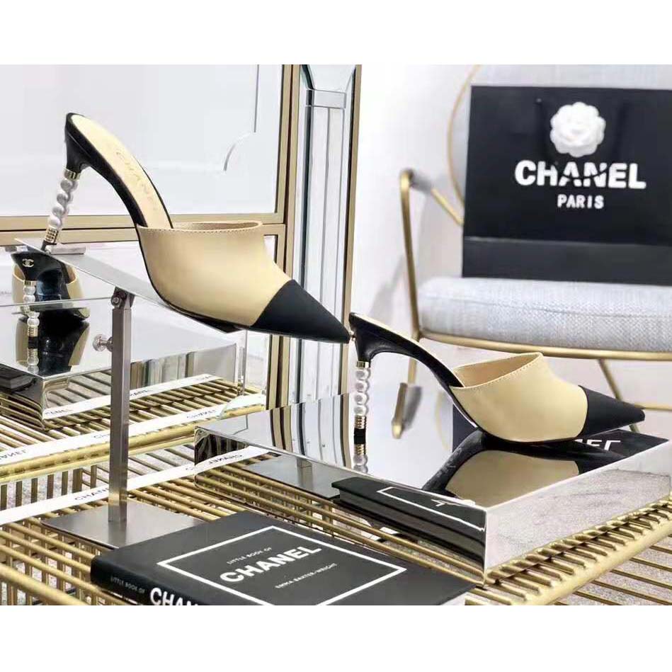Chanel Women Mules Lambskin & Grosgrain 8 cm Heel-Beige