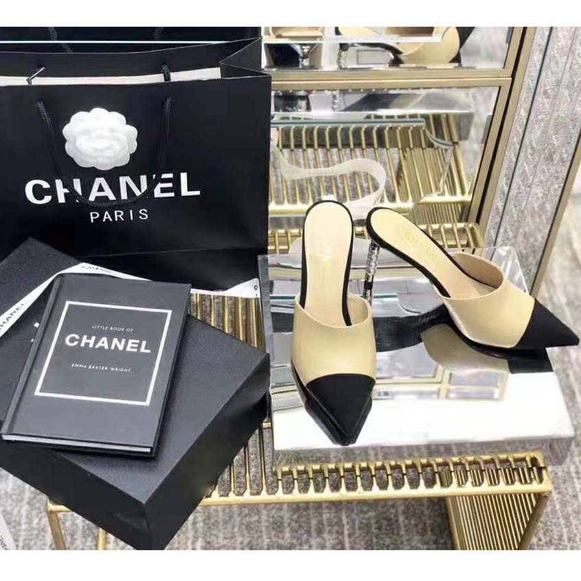 Chanel Women Mules Lambskin & Grosgrain 8 cm Heel-Beige