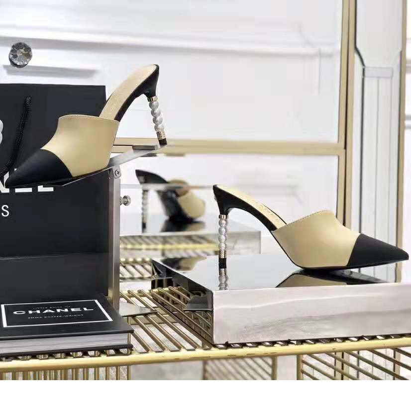 Chanel Women Mules Lambskin & Grosgrain 8 cm Heel-Beige