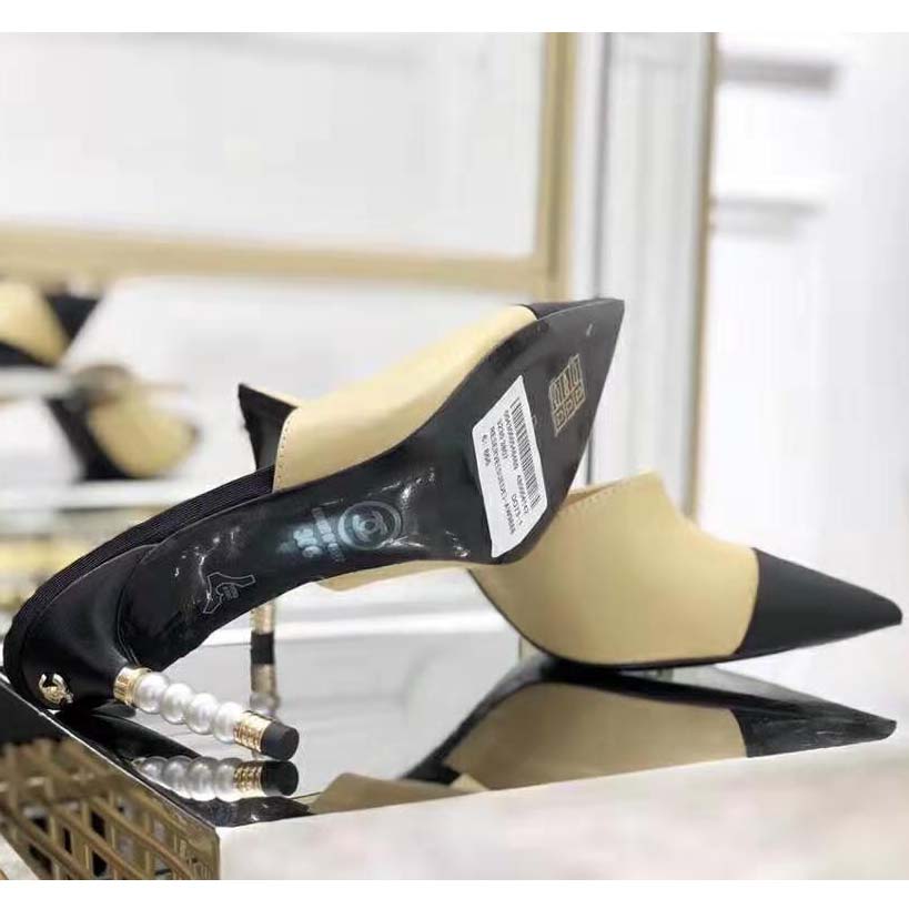 Chanel Women Mules Lambskin & Grosgrain 8 cm Heel-Beige