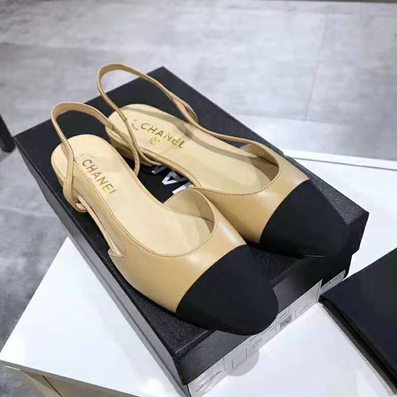 Chanel Women Slingbacks in Goatskin & Grosgrain-Sandy