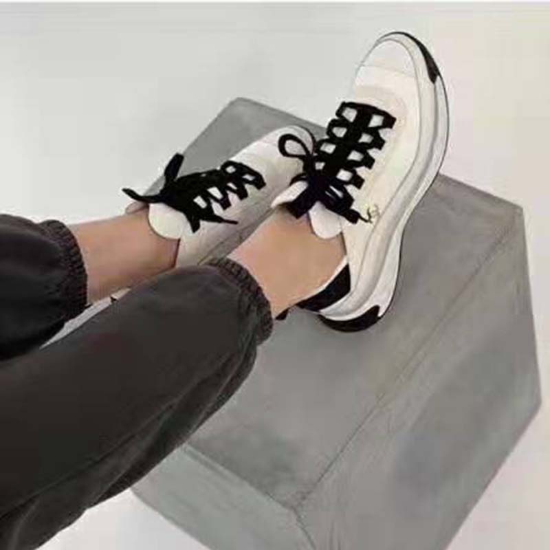 Chanel Women Sneakers in Velvet Calfskin & Mixed Fibers 1 cm Heel-Beige