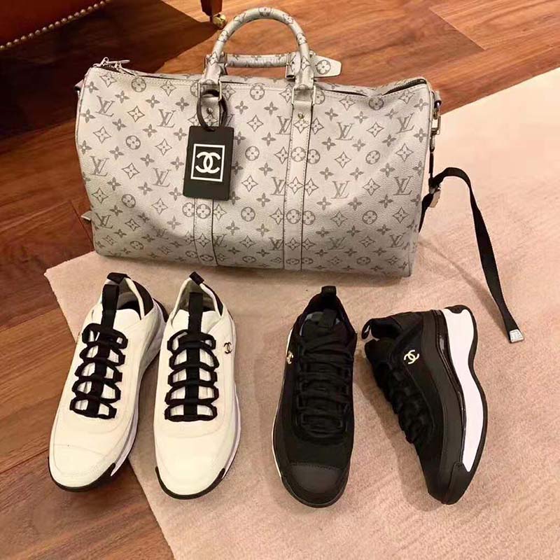 Chanel Women Sneakers in Velvet Calfskin & Mixed Fibers 1 cm Heel-Beige
