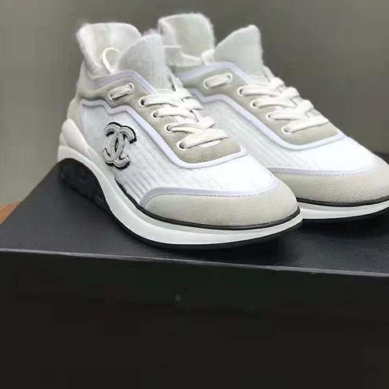 Chanel Women Velvet Calfskin & Mixed Fibers Sneakers-Grey