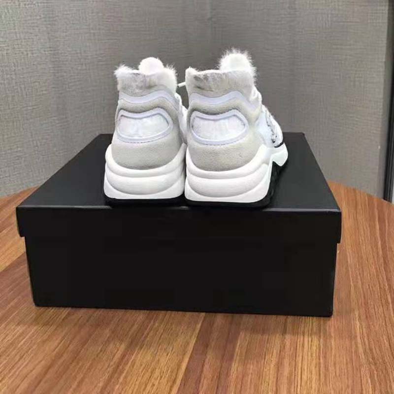 Chanel Women Velvet Calfskin & Mixed Fibers Sneakers-Grey