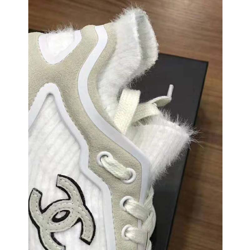 Chanel Women Velvet Calfskin & Mixed Fibers Sneakers-Grey