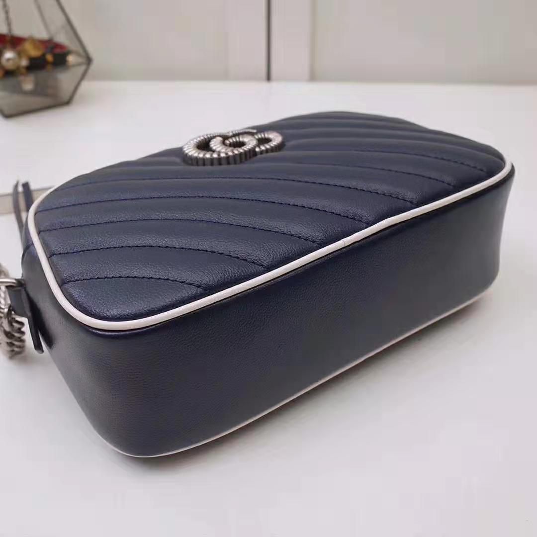 G*u*i gg women gg marmont matelassé shoulder bag in blue diagonal matelassé leather
