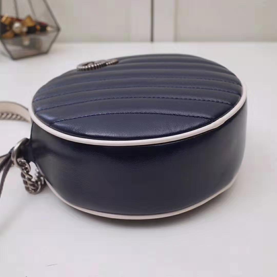G*u*i gg women gg marmont mini round shoulder bag in blue diagonal matelassé leather