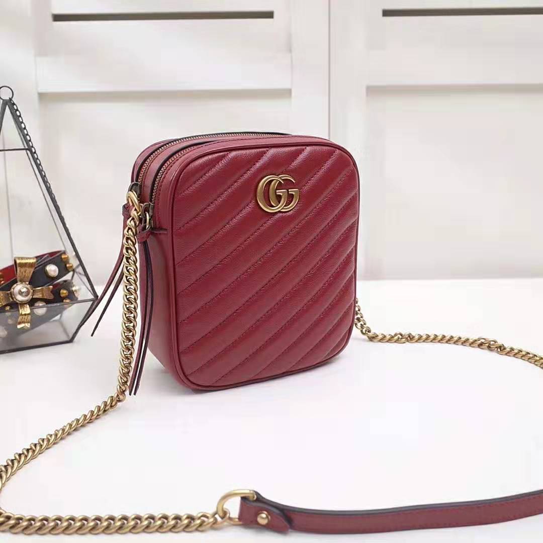G*u*i gg women gg marmont mini shoulder bag in red matelassé leather
